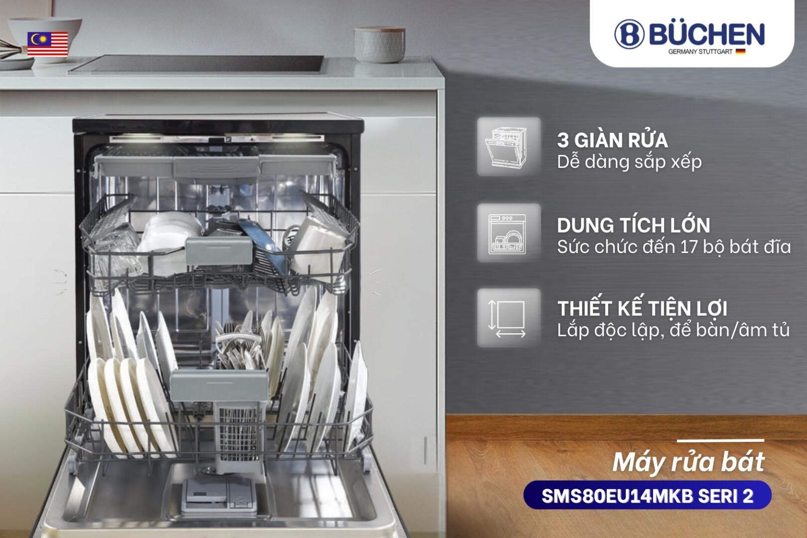 Máy rửa bát 3 khay