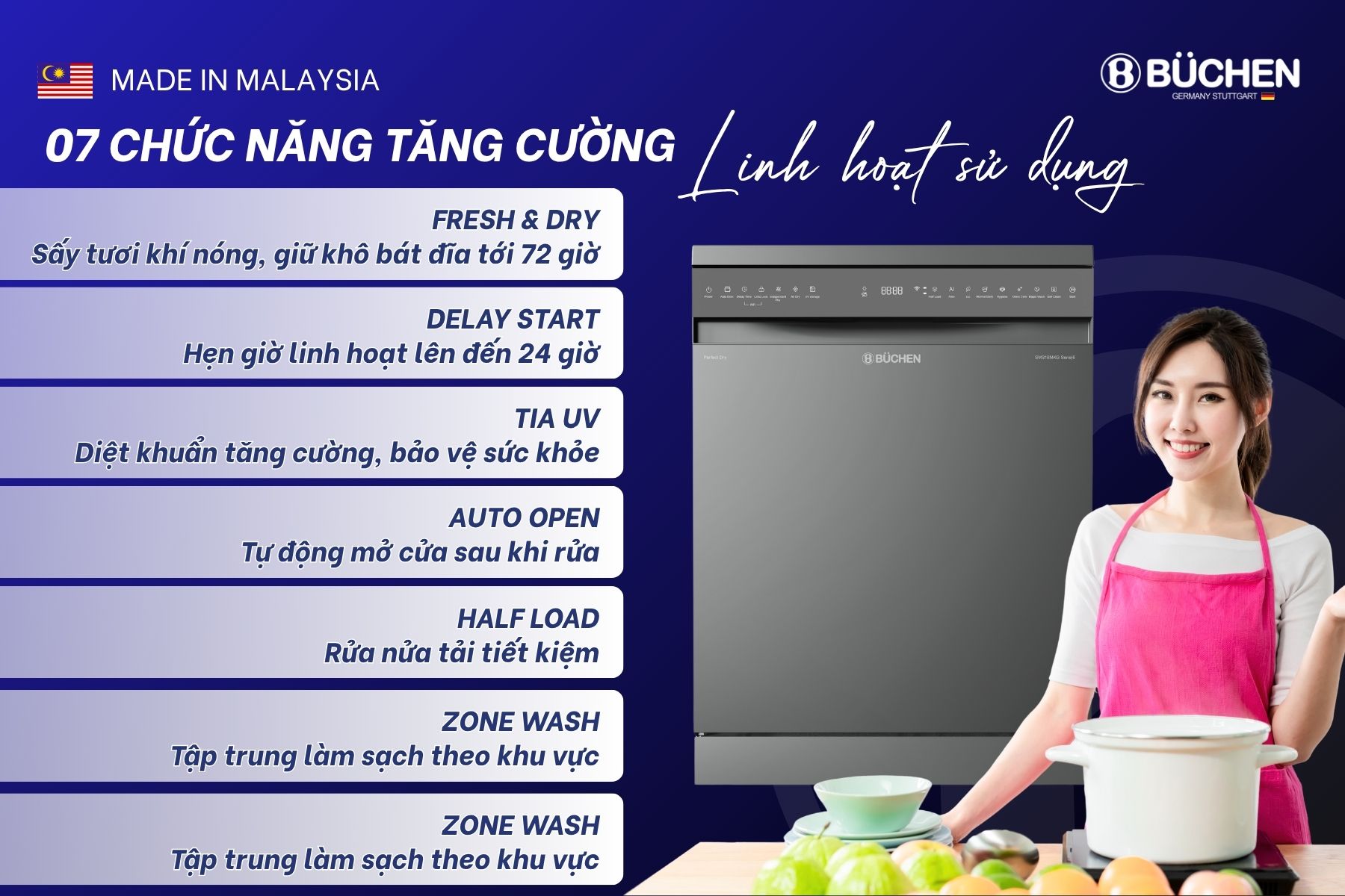 Máy rửa bát Buchen SMS16MKG Serie 6