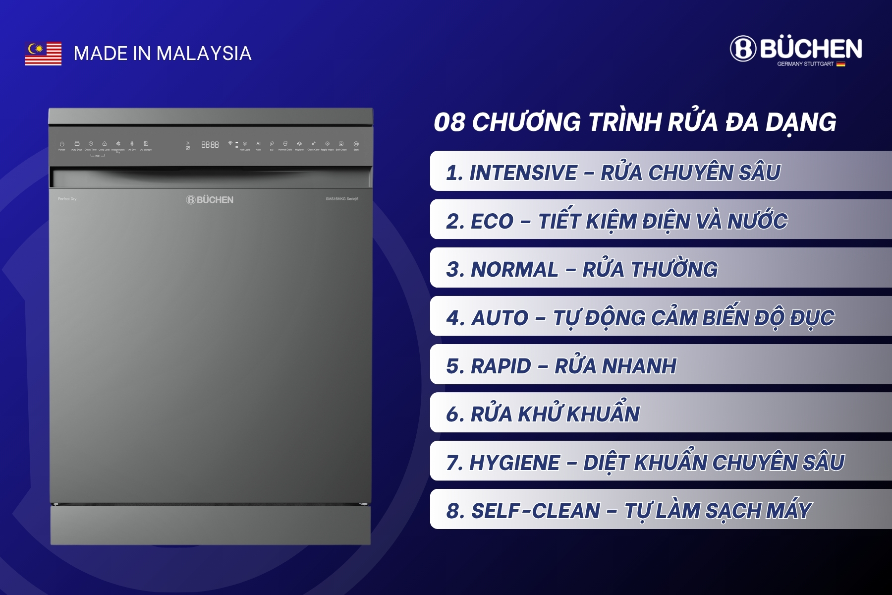 Máy rửa bát Buchen SMS16MKG Serie 6