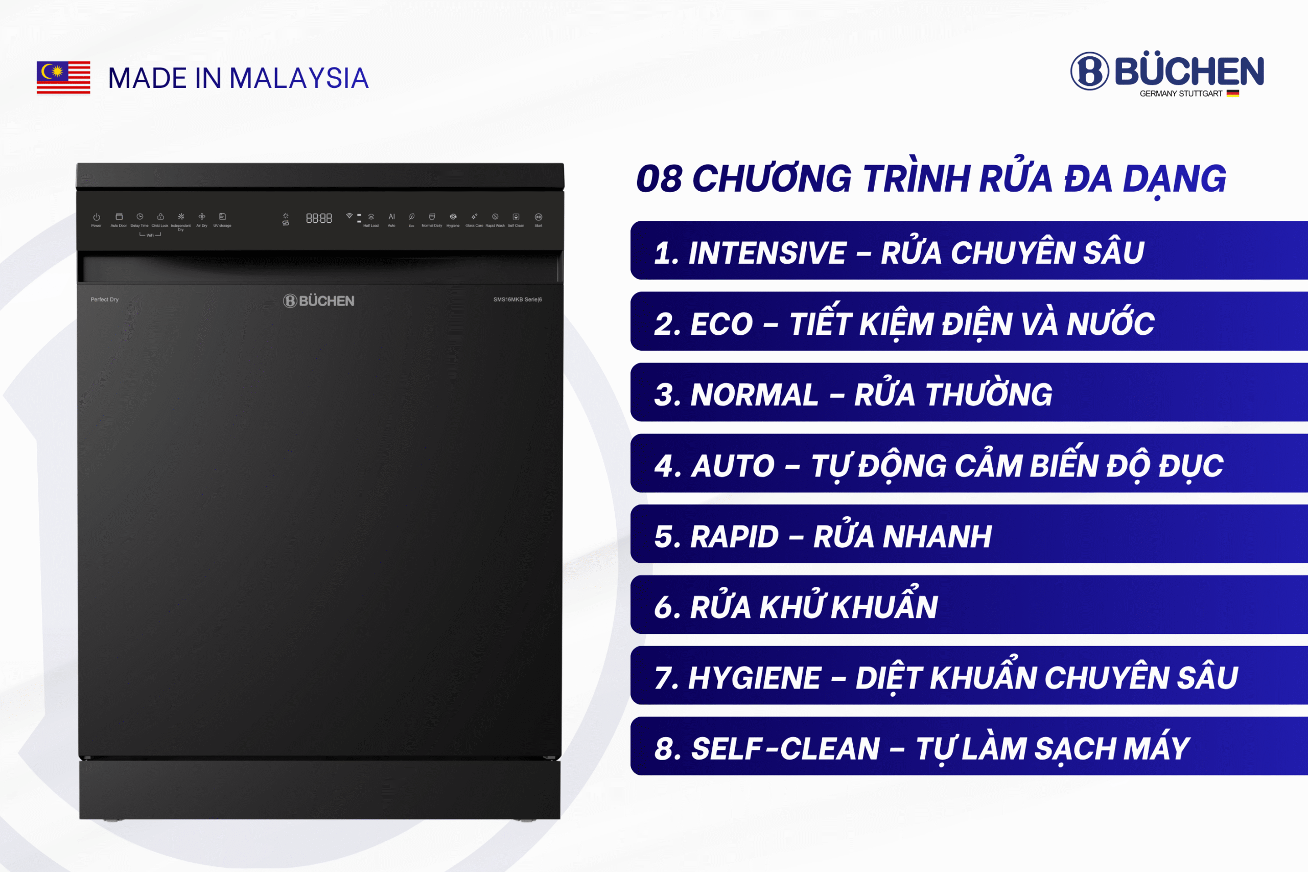 Máy rửa bát Buchen SMS16MKB Serie 6